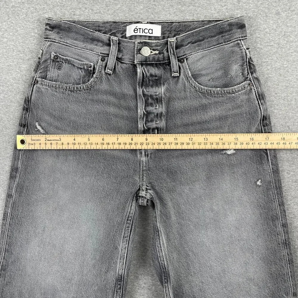 ETICA Brandy Long Denim Shorts Womens 25 Gray Quartzsite Organic Cotton Bermuda